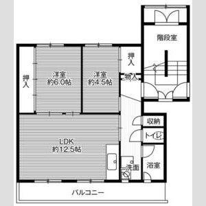 LDK12.5帖・洋室6帖・洋室4.5帖の2LDK。各洋室に収納があります。