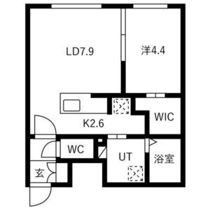 405号室・LDK10.5帖と洋室4.4帖の1LDK