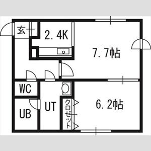 301号室・LD7.7帖、K2.4帖、洋室6.2帖