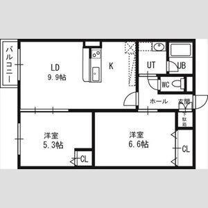 403号室・LD9.9帖、K2.7帖、洋室6.6帖・5.3帖