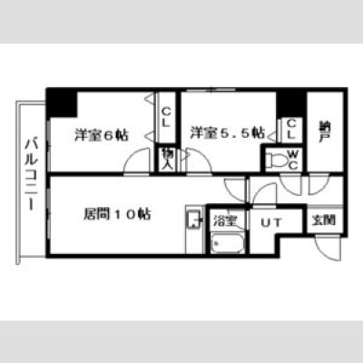 51.51㎡の2LDK。洋室2部屋に加えて納戸とバルコニーがあります。