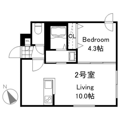 402号室・LDK10帖と洋室4.3帖