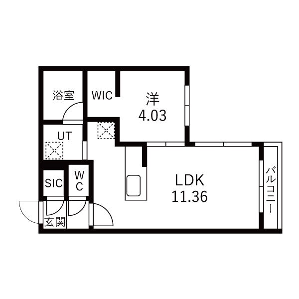 202号室・36.01㎡／LDK11.36帖＋洋室4.03帖