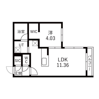 202号室・36.01㎡／LDK11.36帖＋洋室4.03帖