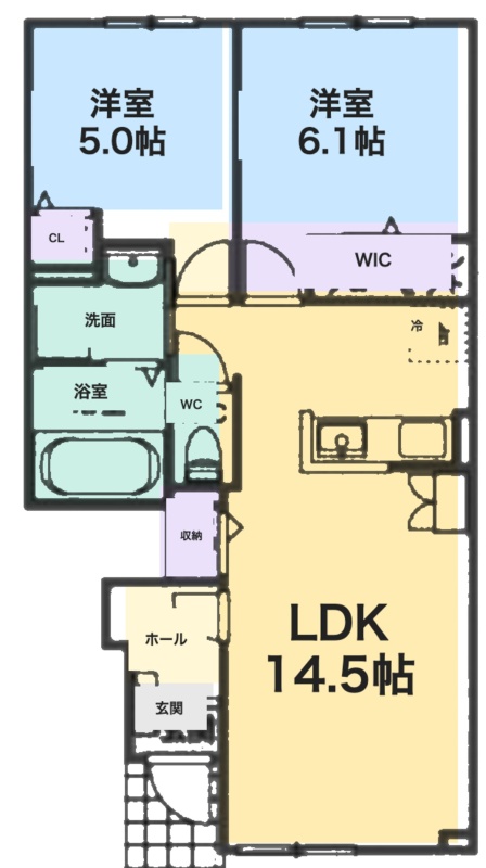 103号室 間取図 2LDK 56.56㎡