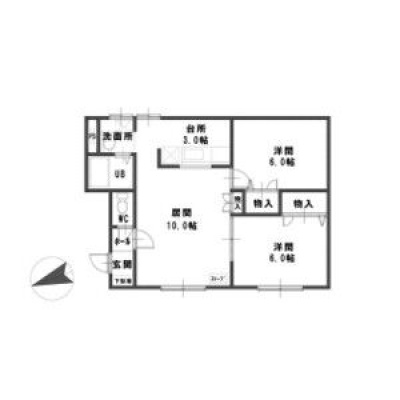 52.7㎡の2LDK。LD10帖・K3帖、洋室6帖が2室の間取り。