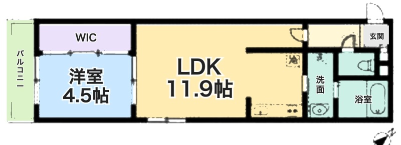間取図 1LDK（LDK11.9帖・洋室4.5帖）