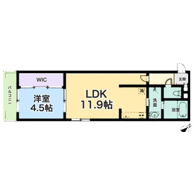 間取図 1LDK（LDK11.9帖・洋室4.5帖）