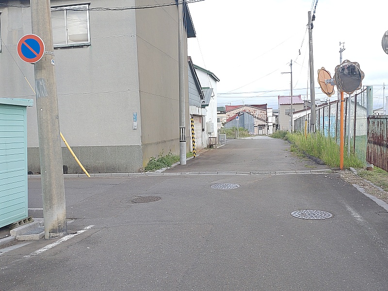 右側ミラー・丁字路を　左折して約100ｍ先まで　直進です