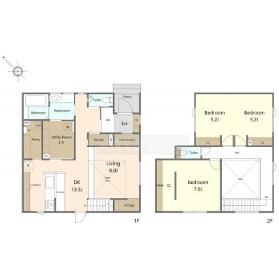 2階洋室は将来2部屋に変更することが可能です。