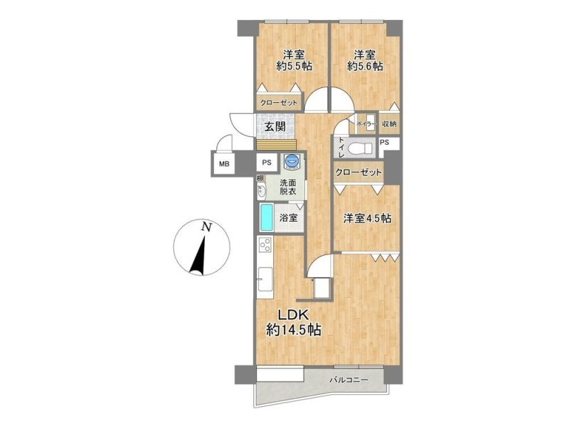 【リフォーム後間取図】和室を洋室に変更、LDK拡張、冷蔵庫ス…