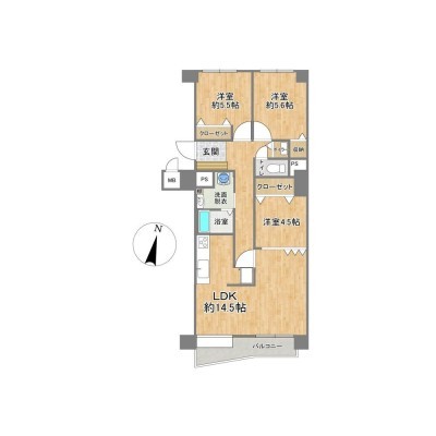 【リフォーム後間取図】和室を洋室に変更、LDK拡張、冷蔵庫ス…