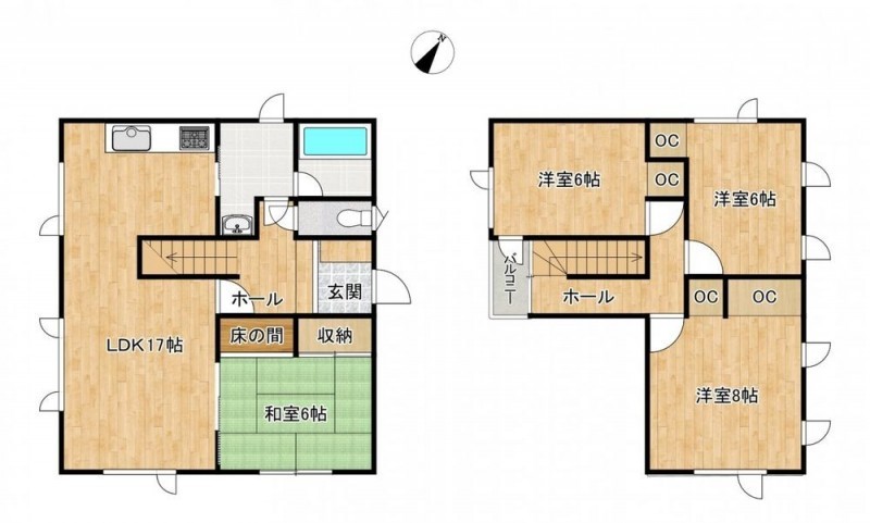 【間取図】1階1部屋2階3部屋の4LDKの2階建ての住宅になります…