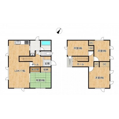 【間取図】1階1部屋2階3部屋の4LDKの2階建ての住宅になります…