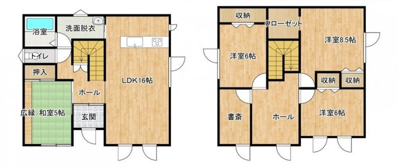 間取りは4LDKの二階建てです。各部屋に収納があるので、部屋を…