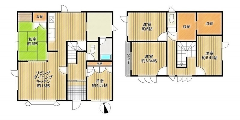 【間取図】LDKが約18帖の5LDK住宅です。南向きの為日当たり良…