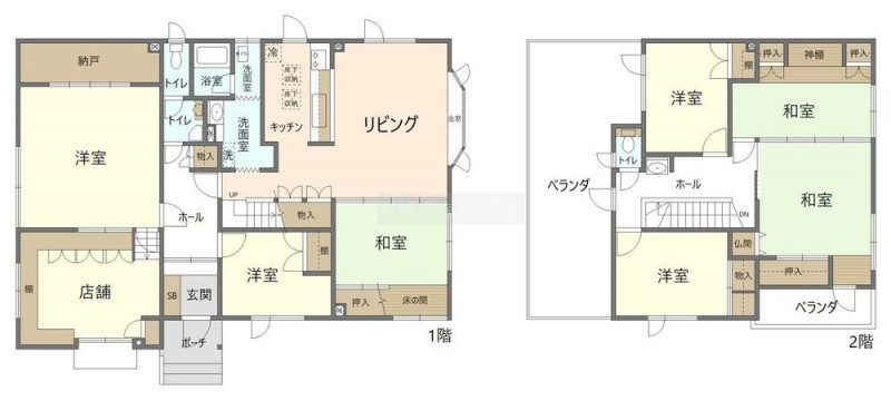 7LDKで二世帯住宅向や店舗付き住宅として利用可能