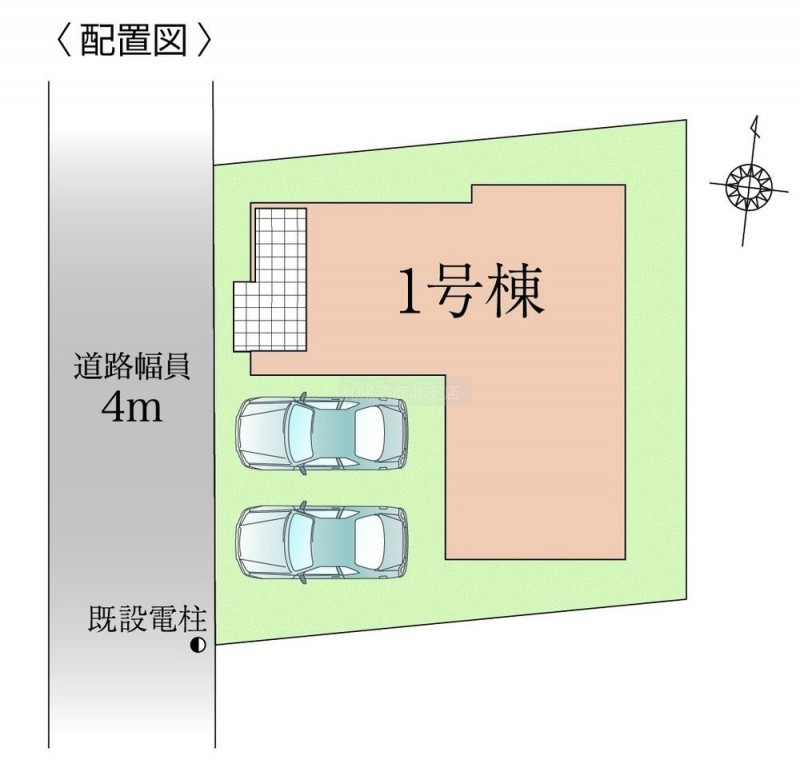 駐車2台可能。西向き