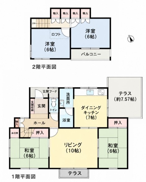 1階は生活動線がスムーズな配置で、開放感のあるテラス付き。