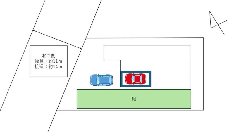 【区画図】区画図です。組込車庫内に1台、車庫前に1台の計2台…