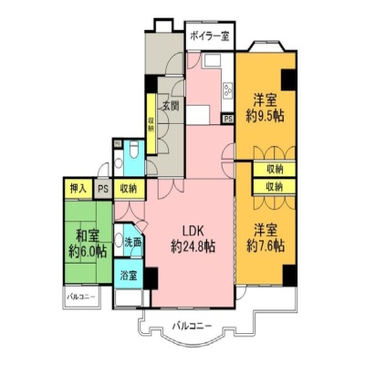 広々とした約24.8畳のLDKと、収納が充実したゆとりのある3LDK。各居室が独立しプライベートも快適です。