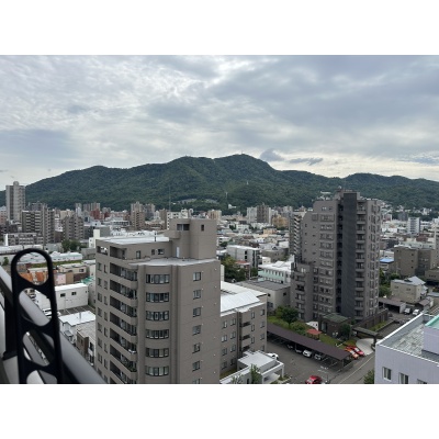 山並みを望む昼間の眺望。街並みと自然が近い環境です