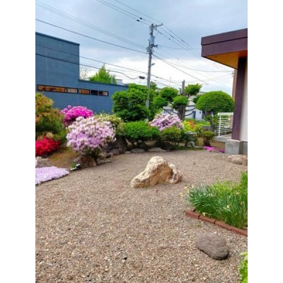 植栽や庭石が配されたお庭。季節の草花を眺めながら、庭のある暮