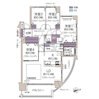 全居室6帖以上のゆとりある4LDK！豊富な収納と2面バルコニーで、家族全員が快適に暮らせる住まい。