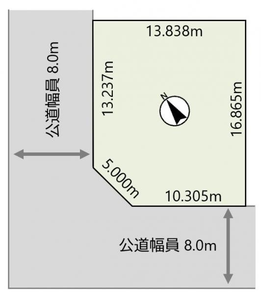 北西側・南西側ともに幅員約8.0ｍの公道に接道した、開放感の