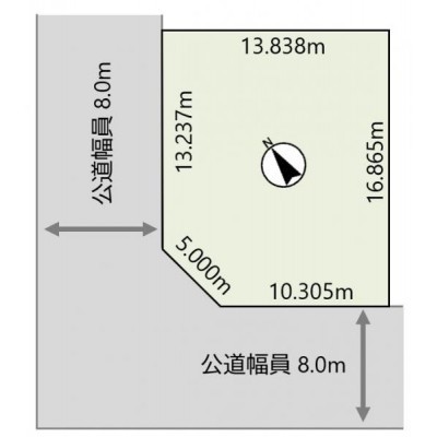 北西側・南西側ともに幅員約8.0ｍの公道に接道した、開放感の