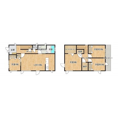 【間取り図】間取りは4LDKの二階建てです。南面バルコニー付き…