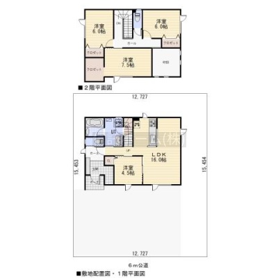間取り図：LDK16帖＋4居室を確保。吹抜けと豊富な収納が魅力の、暮らしやすい間取りです。