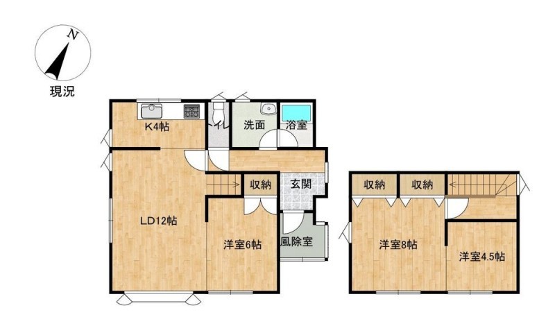 【現況】間取図 コンパクトな3LDKです