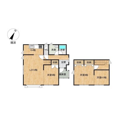 【現況】間取図 コンパクトな3LDKです