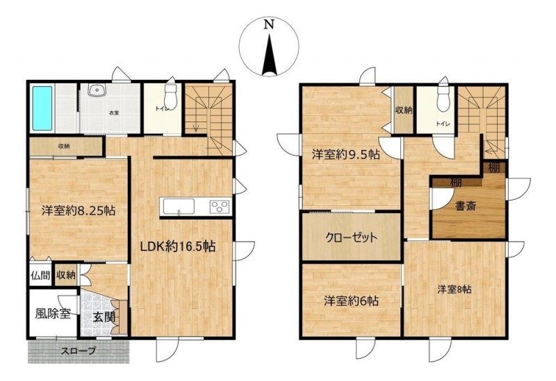 【間取り図】各居室6帖以上の広々とした4SLDKです。浴室1坪、…
