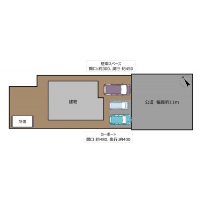 【敷地図】車種によりますが、並列3台駐車可能です。