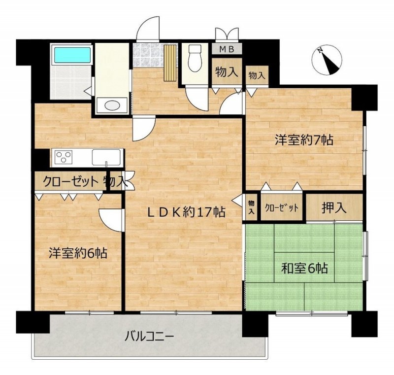【現況__間取図】南西、南東向きの角部屋で3LDKの間取となって…