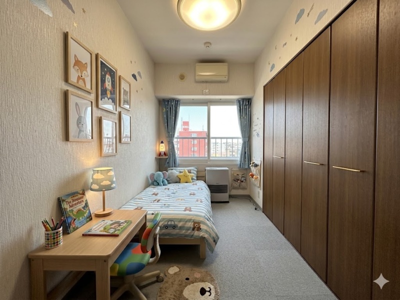 東向き洋室約5帖。※家具設置合成写真です。写真の家具等は含まれません。