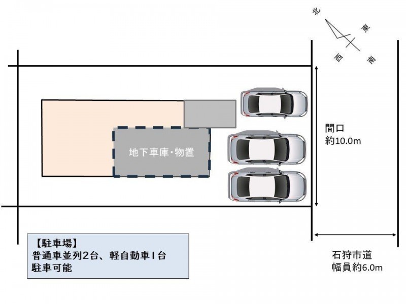 【敷地配置図】外構は駐車場を造作し、並列で3台停められるよ…