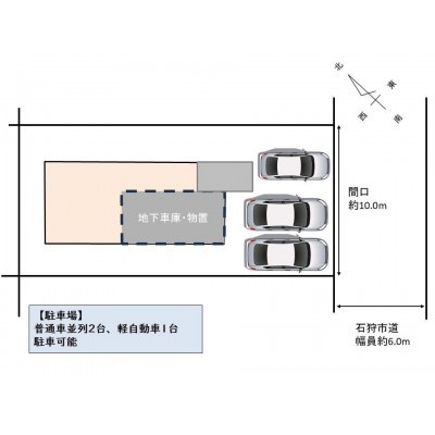【敷地配置図】外構は駐車場を造作し、並列で3台停められるよ…