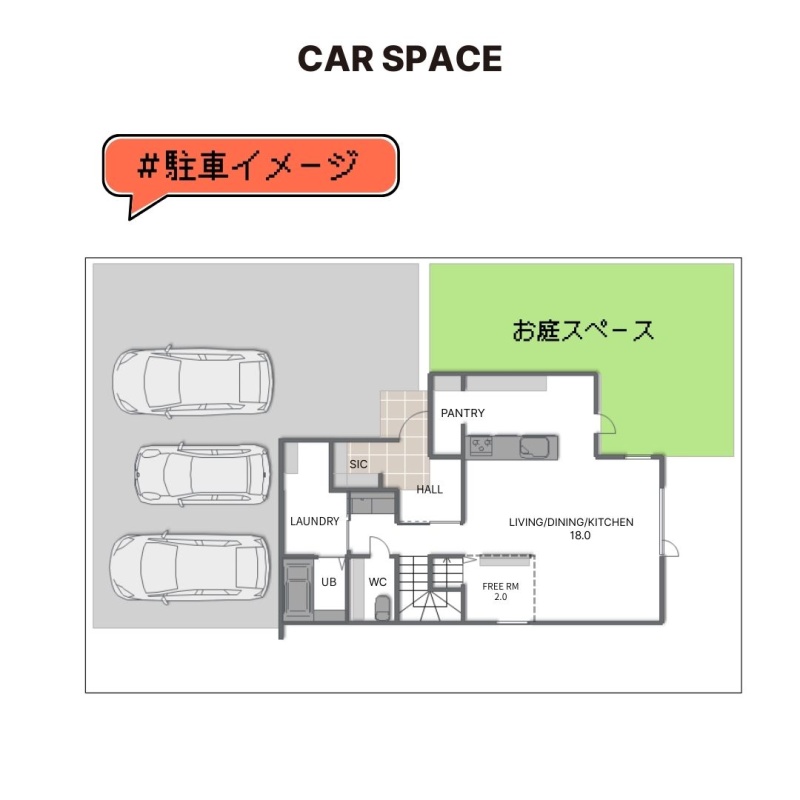 駐車3台以上可能！お庭スペース付きのお家です。