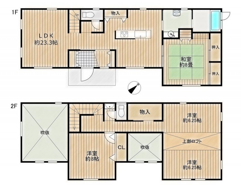 【間取図】LDK約23帖の開放感のある3LDK住宅です。1階にも居室…