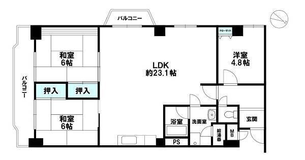 3LDK、専有面積86.9平米、バルコニー面積10.56平米