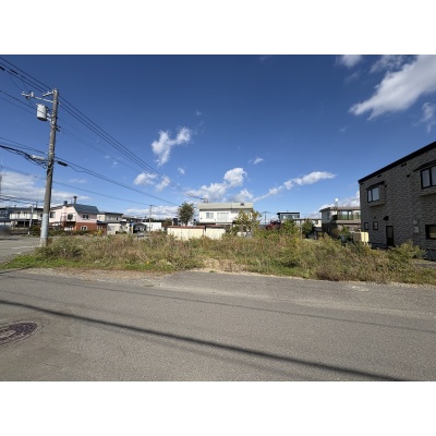 南側の幅員10m道路から見た敷地