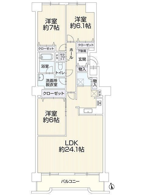 【間取図】LDKが約24.1帖と開放感のある空間です。全居室が洋…
