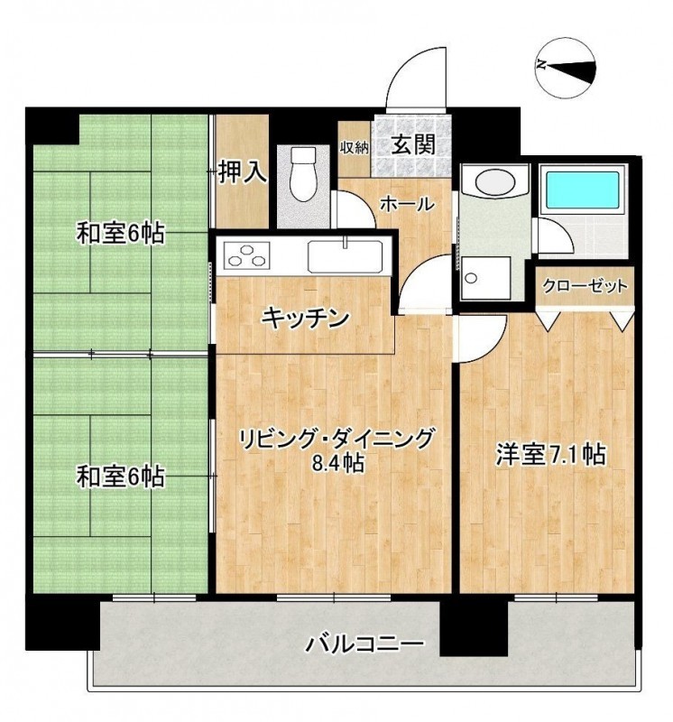 【現況＿間取図】南西向きの3LDKの間取となっています。