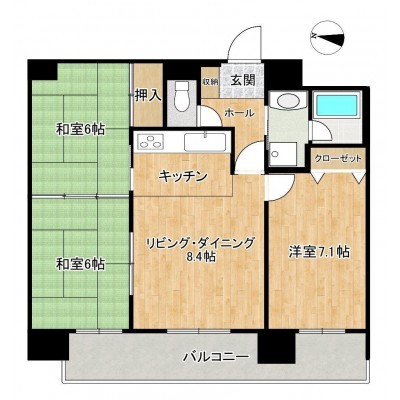 【現況＿間取図】南西向きの3LDKの間取となっています。
