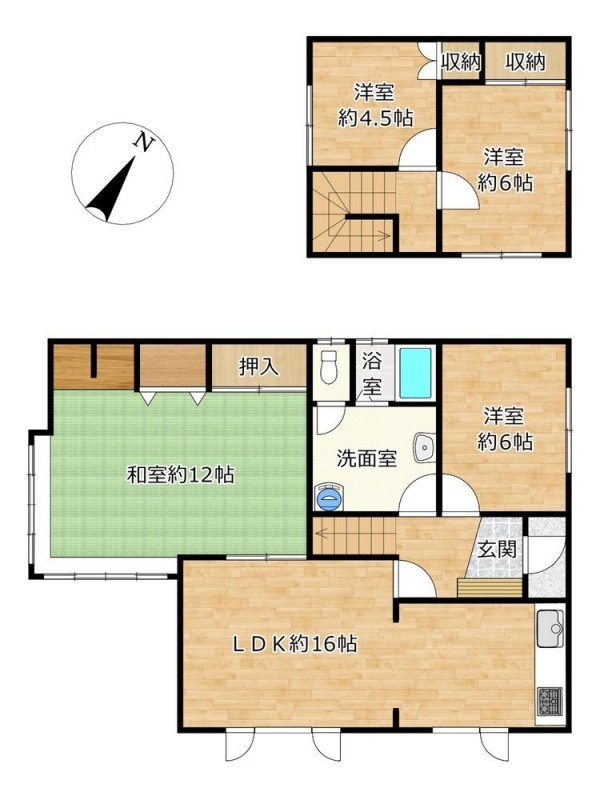 【間取り図】LDK約16帖、4LDKの住宅です。
