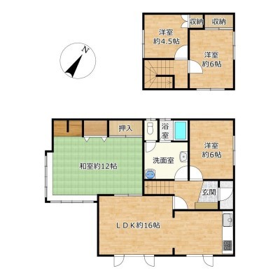 【間取り図】LDK約16帖、4LDKの住宅です。