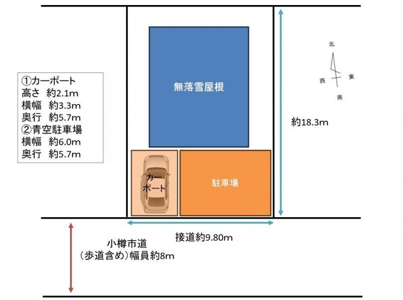【区画図】庭を撤去して駐車並列3台可能です。